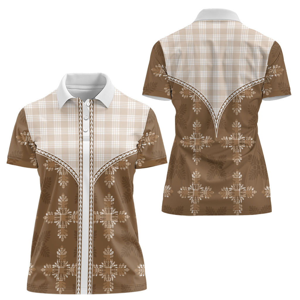 Beige Hawaii Paniolo Quilt Motif Women Polo Shirt LT05 - Polynesian Pride