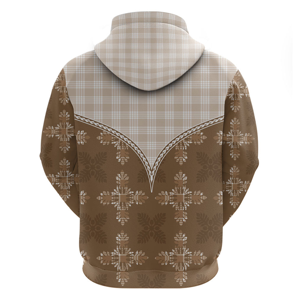 Beige Hawaii Paniolo Quilt Motif Zip Hoodie LT05 - Polynesian Pride