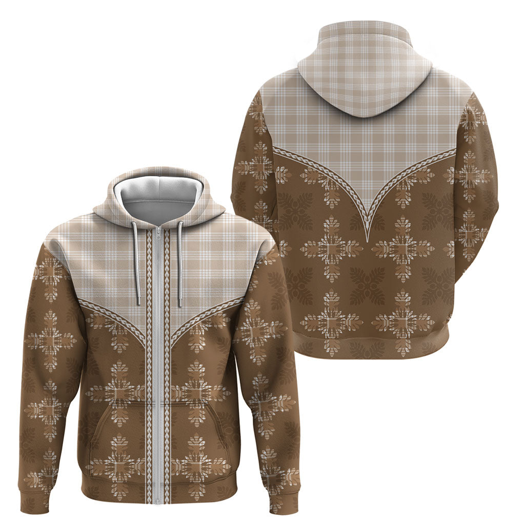 Beige Hawaii Paniolo Quilt Motif Zip Hoodie LT05 - Polynesian Pride