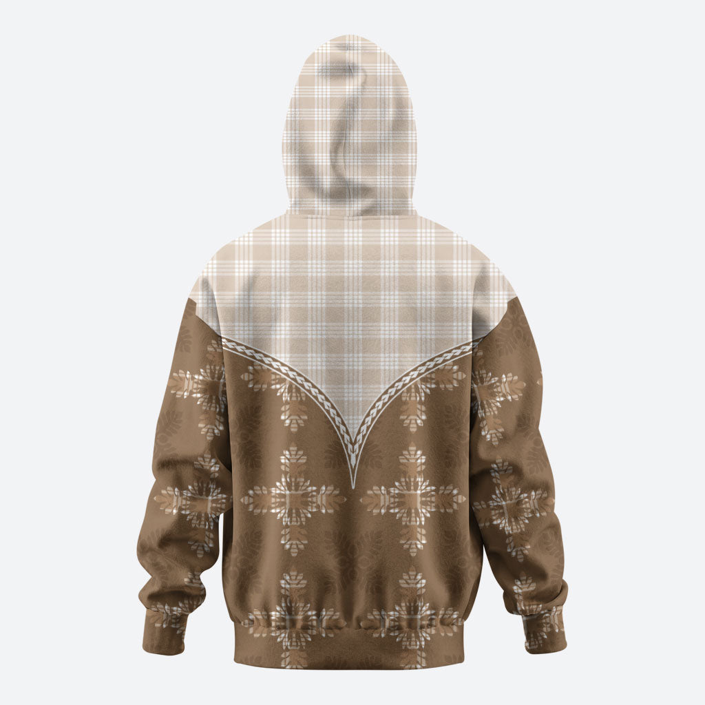 Beige Hawaii Paniolo Quilt Motif Zip Hoodie LT05 - Polynesian Pride