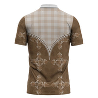 Beige Hawaii Paniolo Quilt Motif Zipper Polo Shirt LT05 - Polynesian Pride