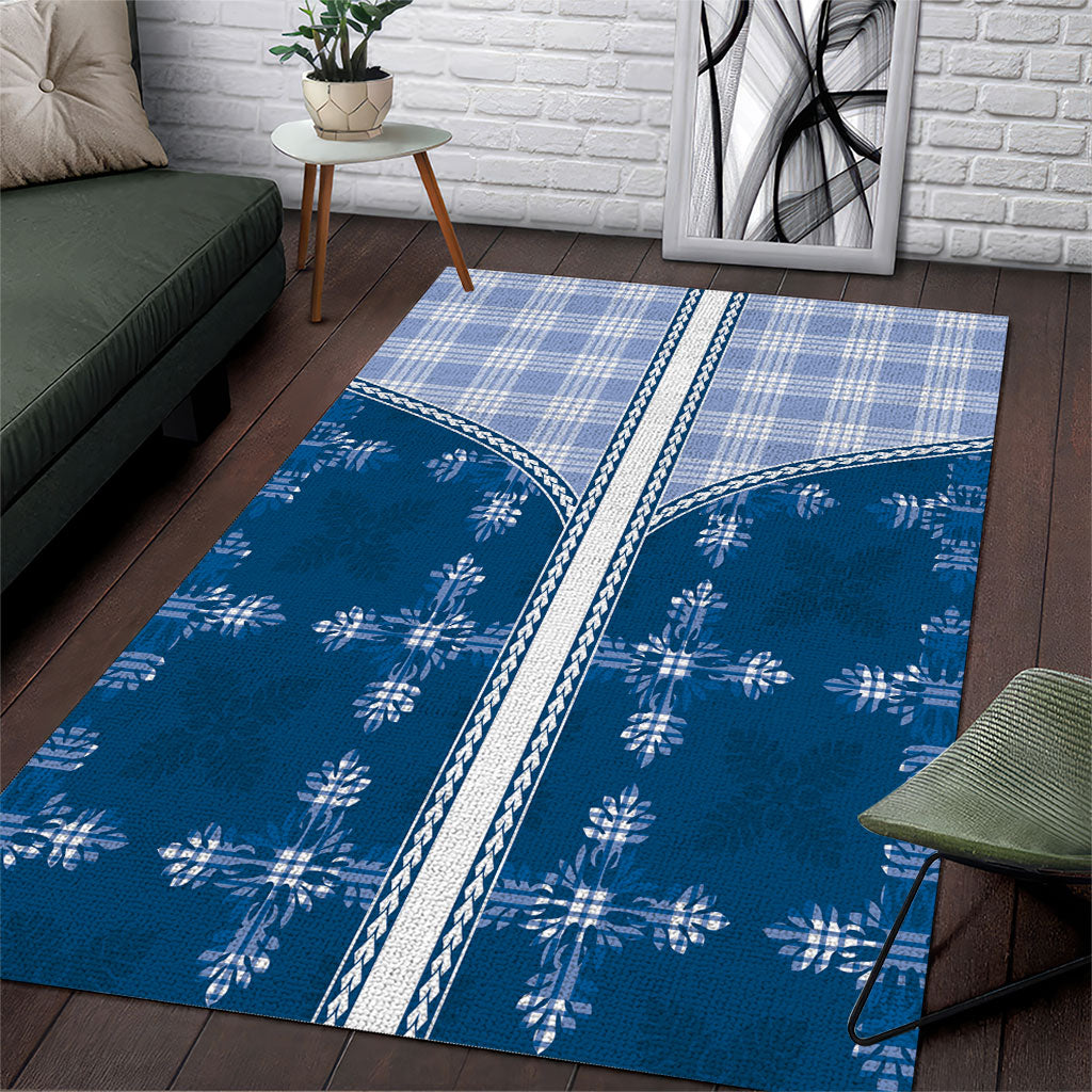 Blue Hawaii Paniolo Quilt Motif Area Rug LT05 Blue - Polynesian Pride