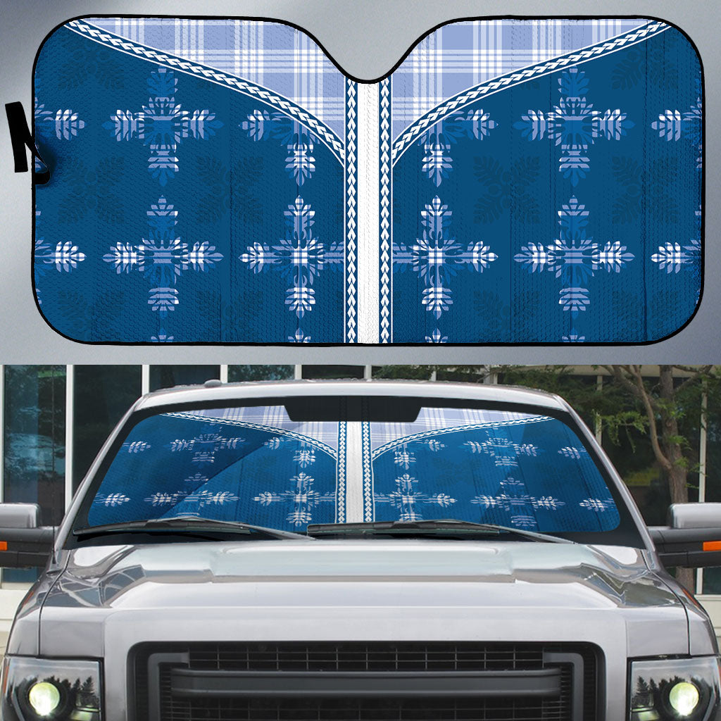 Blue Hawaii Paniolo Quilt Motif Auto Sun Shade LT05 Blue - Polynesian Pride