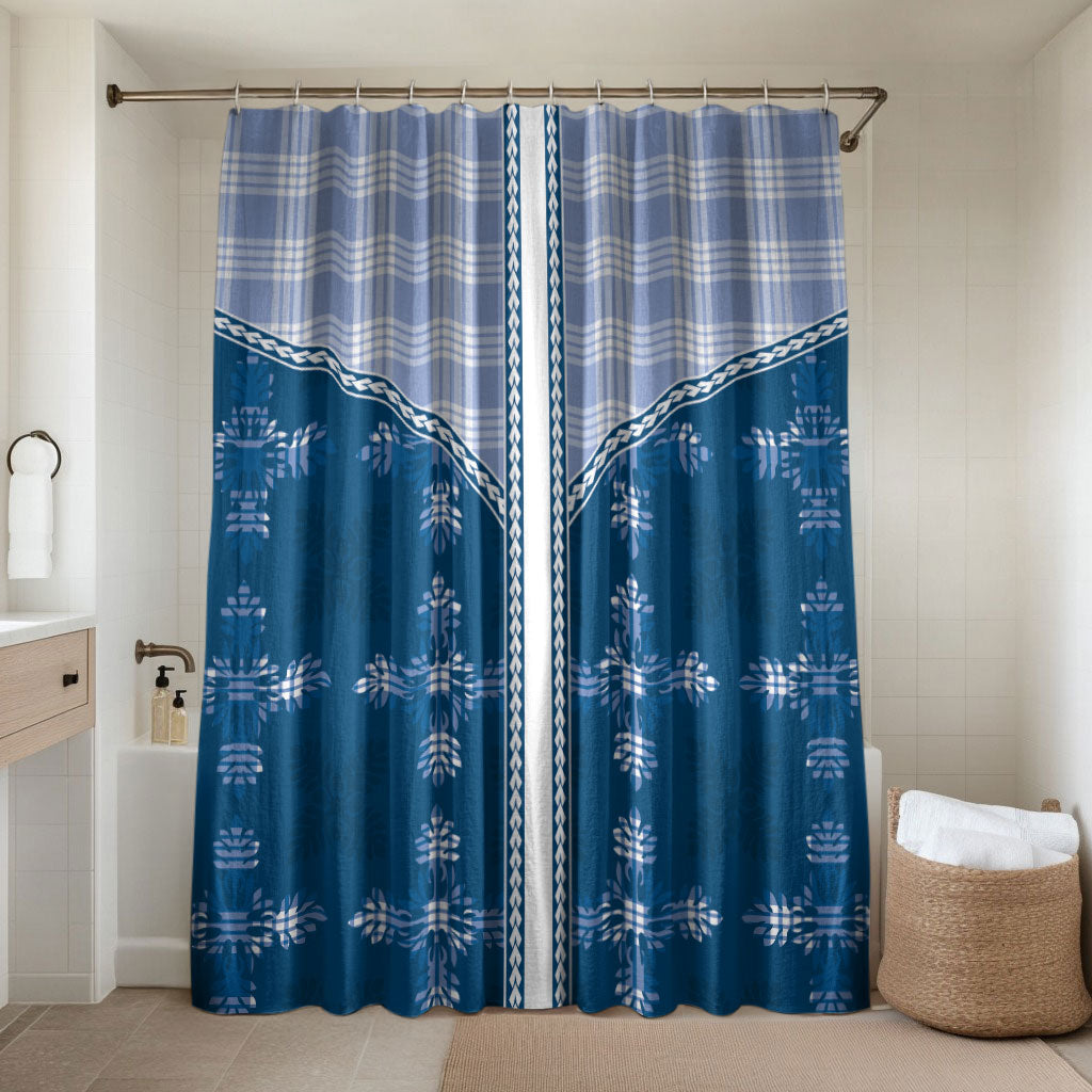 Blue Hawaii Paniolo Quilt Motif Bathroom Set LT05 Shower Curtain Only Blue - Polynesian Pride