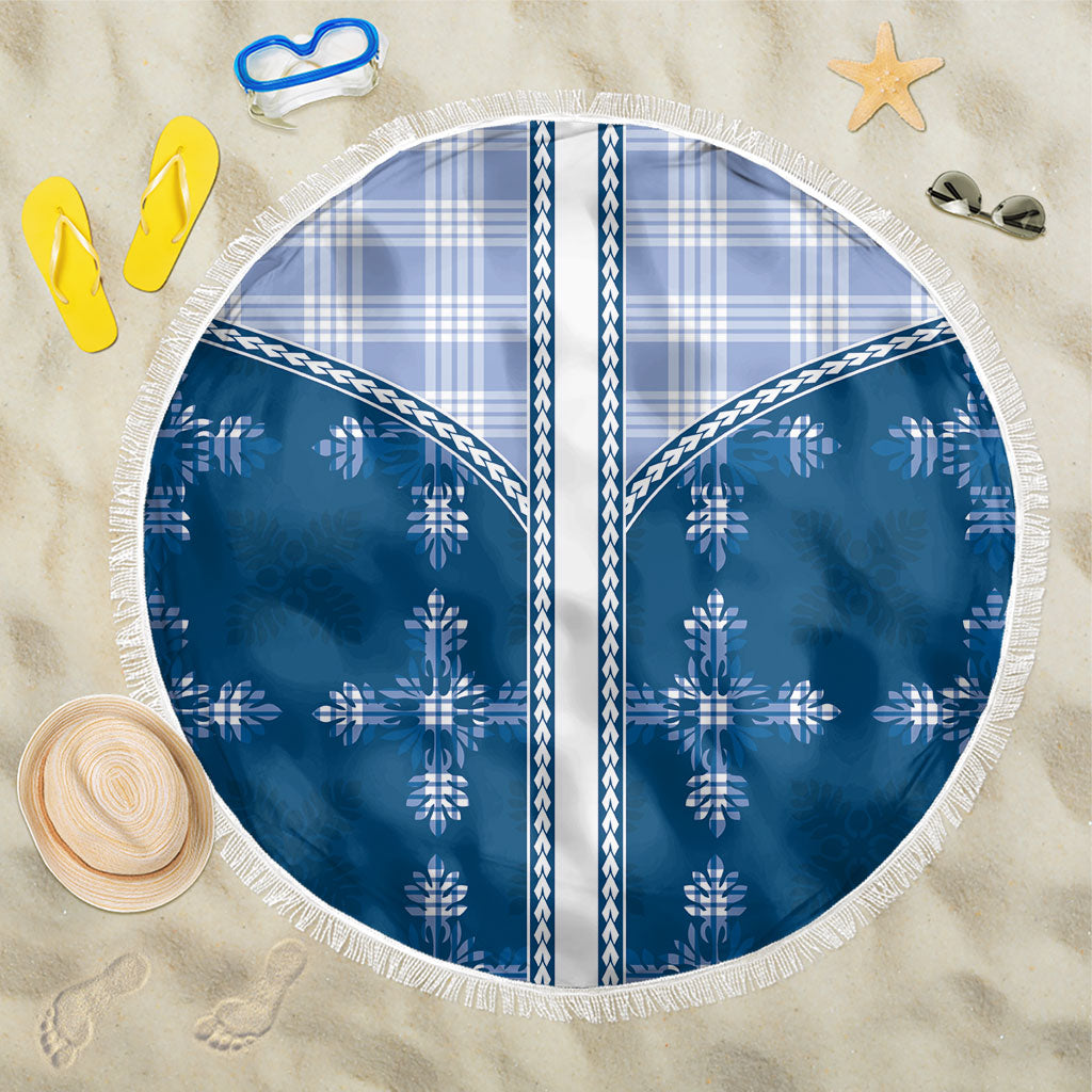 Blue Hawaii Paniolo Quilt Motif Beach Blanket LT05 One Size 150cm Blue - Polynesian Pride