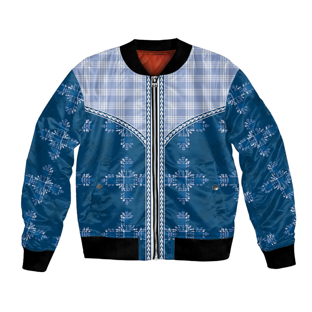 Blue Hawaii Paniolo Quilt Motif Bomber Jacket LT05 Unisex Blue - Polynesian Pride