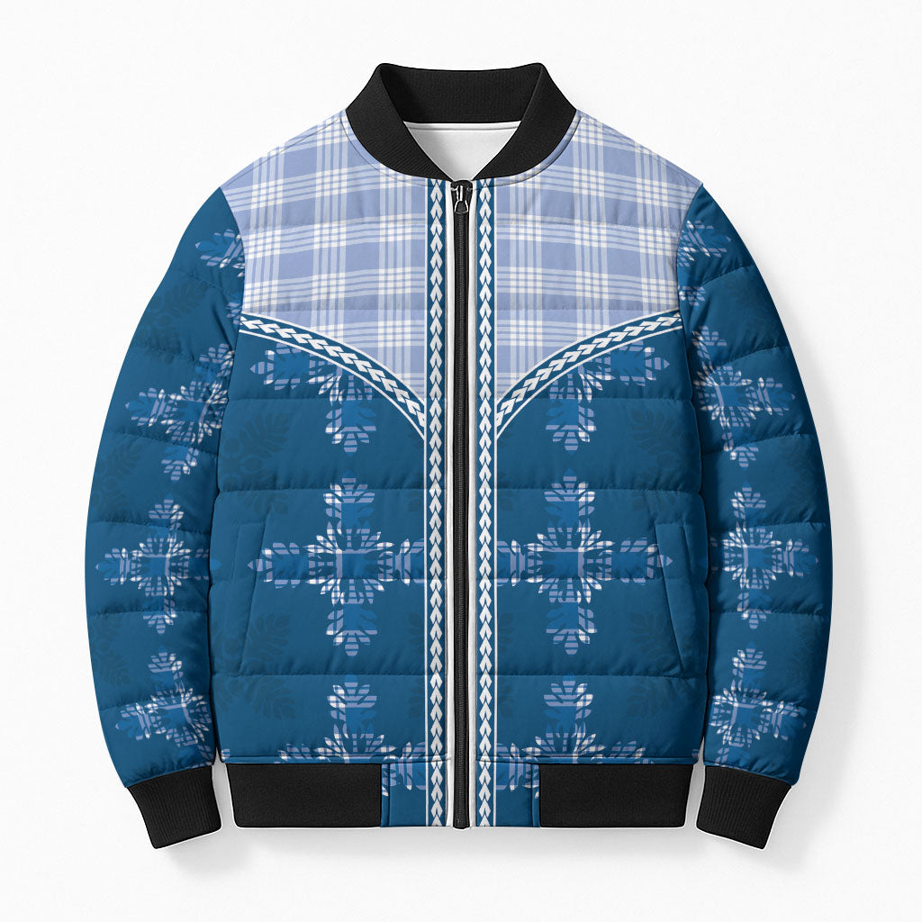 Blue Hawaii Paniolo Quilt Motif Bomber Puffer Jacket LT05 Unisex Blue - Polynesian Pride