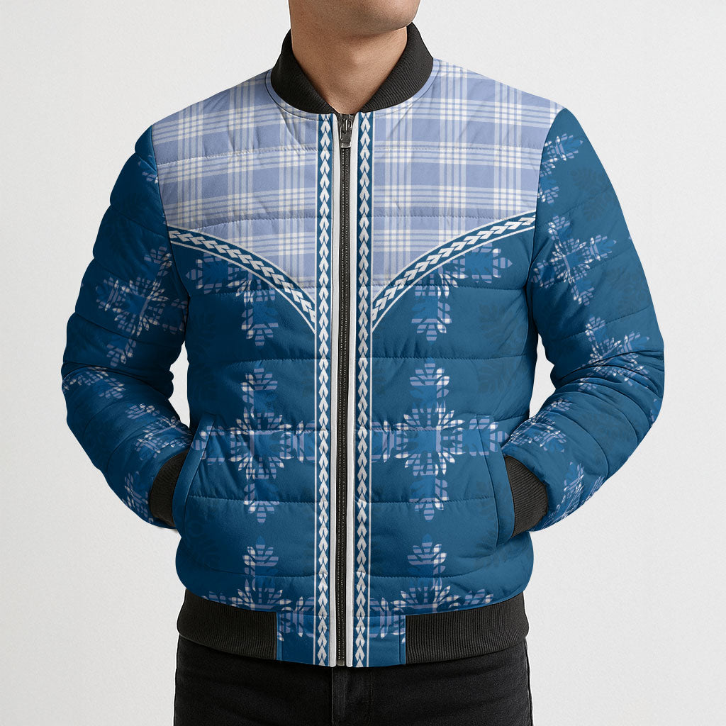 Blue Hawaii Paniolo Quilt Motif Bomber Puffer Jacket LT05 - Polynesian Pride