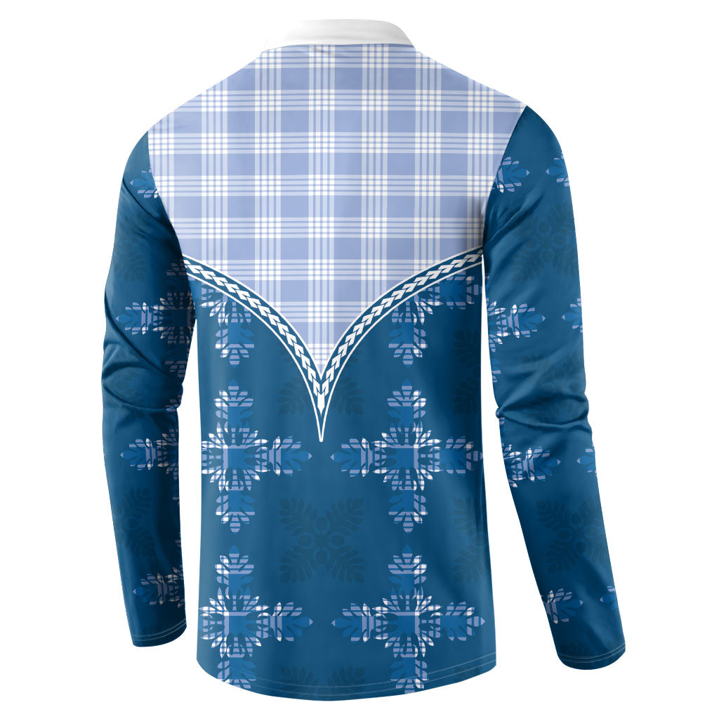 Blue Hawaii Paniolo Quilt Motif Button Sweatshirt LT05 - Polynesian Pride