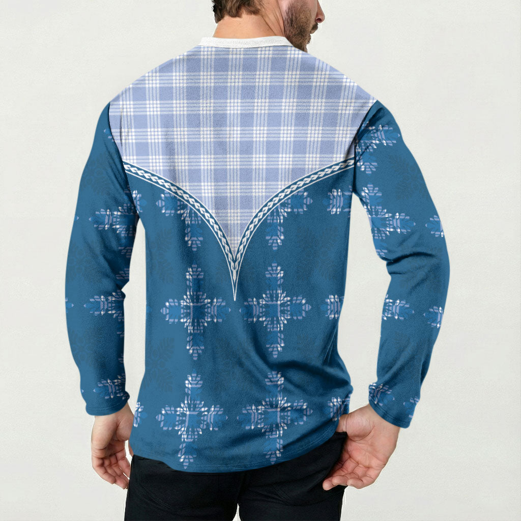 Blue Hawaii Paniolo Quilt Motif Button Sweatshirt LT05 - Polynesian Pride