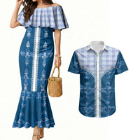 Blue Hawaii Paniolo Quilt Motif Couples Matching Mermaid Dress and Hawaiian Shirt LT05 Blue - Polynesian Pride