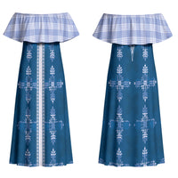Blue Hawaii Paniolo Quilt Motif Couples Matching Off Shoulder Maxi Dress and Hawaiian Shirt LT05 - Polynesian Pride
