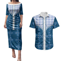 Blue Hawaii Paniolo Quilt Motif Couples Matching Puletasi and Hawaiian Shirt LT05 Blue - Polynesian Pride