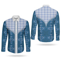 Blue Hawaii Paniolo Quilt Motif Couples Matching Puletasi and Long Sleeve Button Shirt LT05 - Polynesian Pride