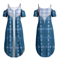 Blue Hawaii Paniolo Quilt Motif Couples Matching Summer Maxi Dress and Long Sleeve Button Shirt LT05 - Polynesian Pride
