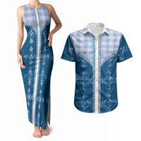 Blue Hawaii Paniolo Quilt Motif Couples Matching Tank Maxi Dress and Hawaiian Shirt LT05 Blue - Polynesian Pride