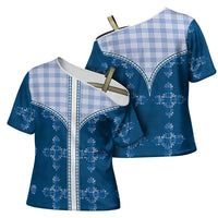 Blue Hawaii Paniolo Quilt Motif Cross Shoulder Shirt LT05 - Polynesian Pride