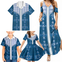 Blue Hawaii Paniolo Quilt Motif Family Matching Summer Maxi Dress and Hawaiian Shirt LT05 - Polynesian Pride