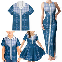 Blue Hawaii Paniolo Quilt Motif Family Matching Tank Maxi Dress and Hawaiian Shirt LT05 - Polynesian Pride