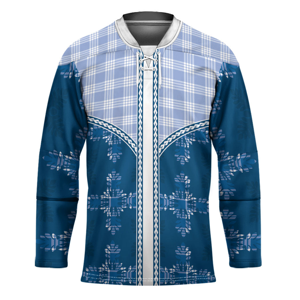 Blue Hawaii Paniolo Quilt Motif Hockey Jersey LT05 Unisex Blue - Polynesian Pride