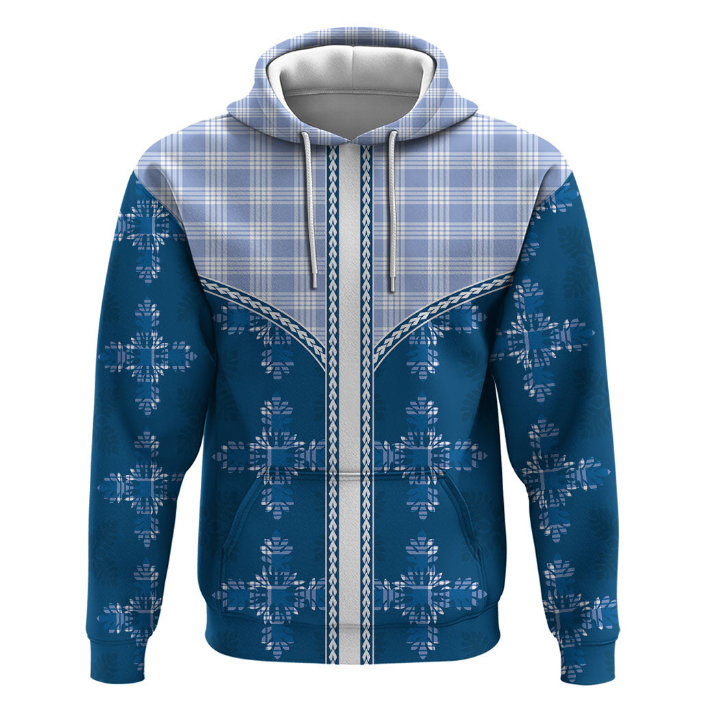 Blue Hawaii Paniolo Quilt Motif Hoodie LT05 Pullover Hoodie Blue - Polynesian Pride