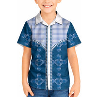 Blue Hawaii Paniolo Quilt Motif Kid Hawaiian Shirt LT05 Kid Blue - Polynesian Pride