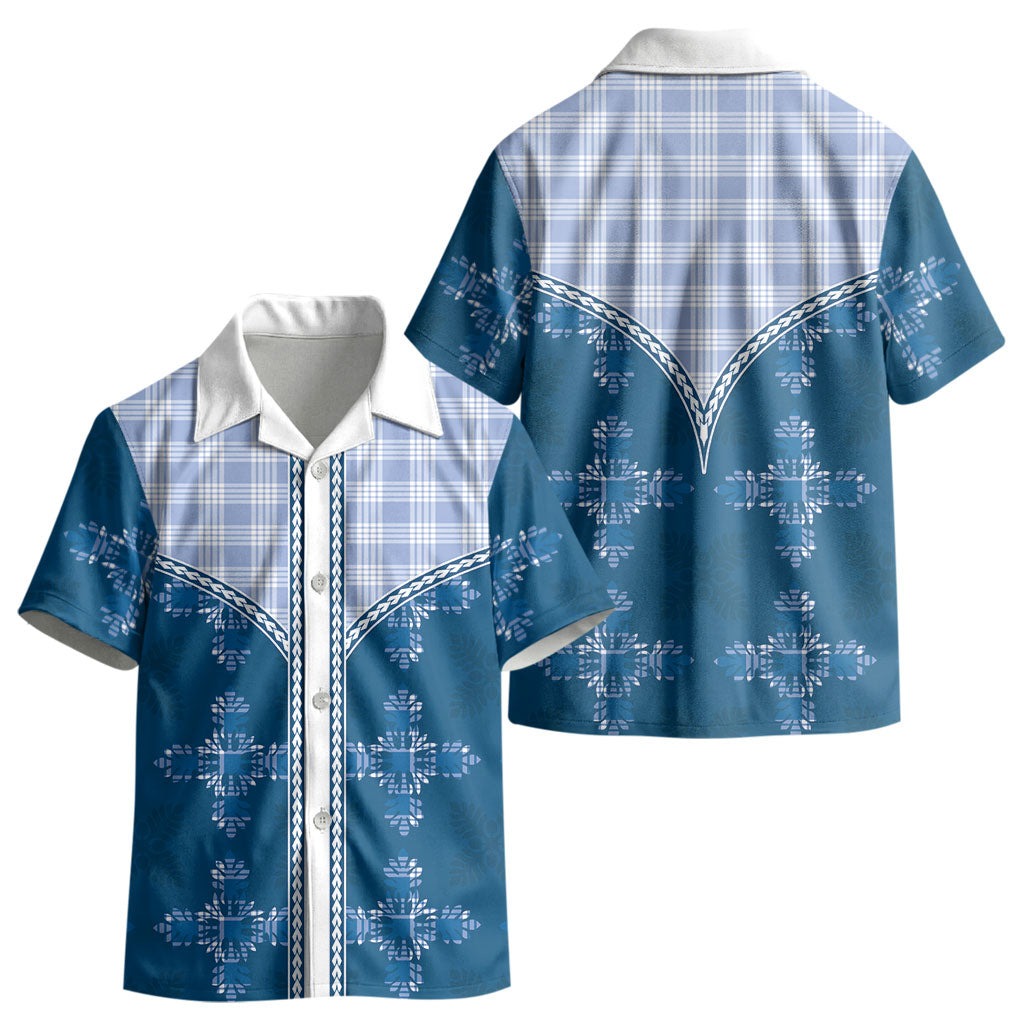Blue Hawaii Paniolo Quilt Motif Kid Hawaiian Shirt LT05 - Polynesian Pride