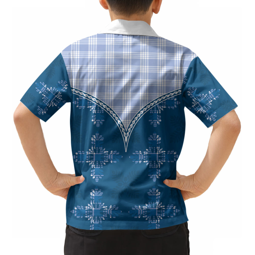 Blue Hawaii Paniolo Quilt Motif Kid Hawaiian Shirt LT05 - Polynesian Pride