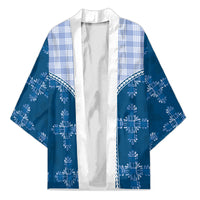 Blue Hawaii Paniolo Quilt Motif Kimono LT05 Unisex Blue - Polynesian Pride
