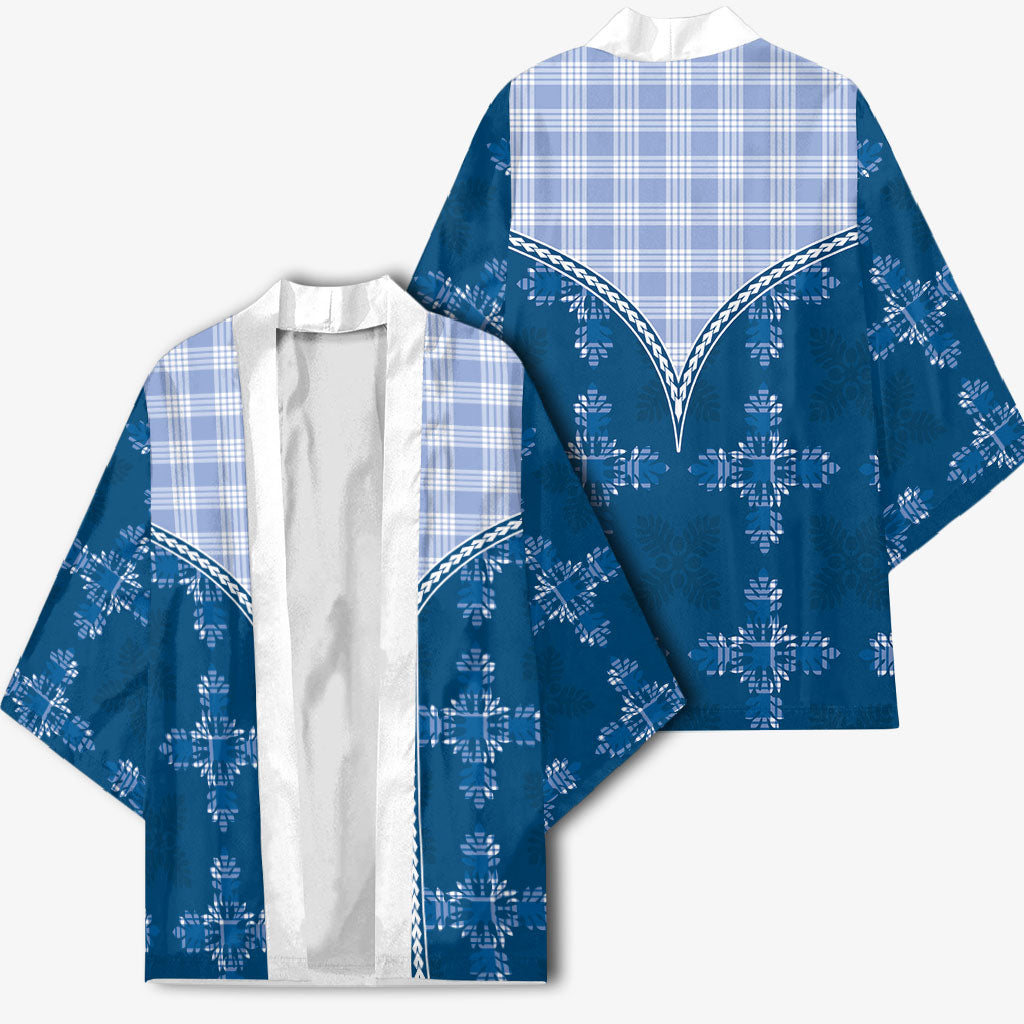 Blue Hawaii Paniolo Quilt Motif Kimono LT05 - Polynesian Pride