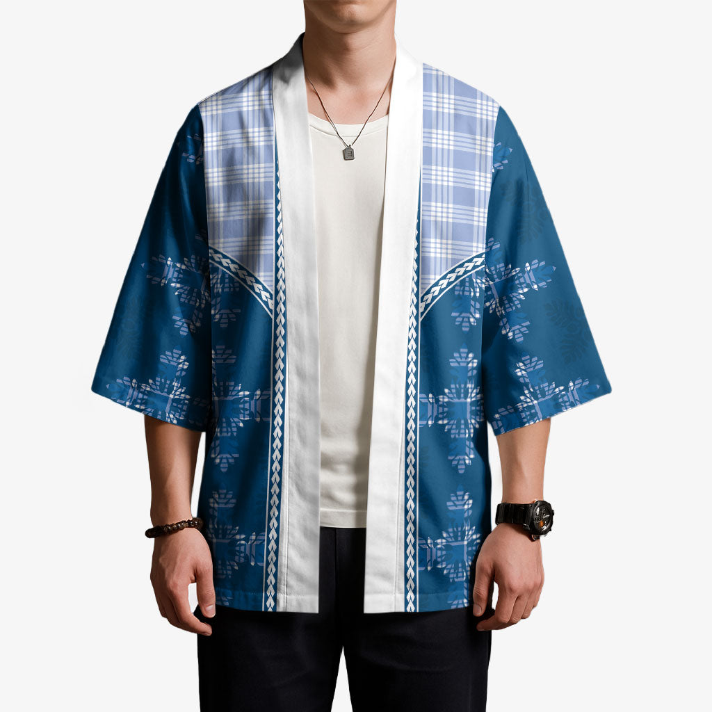 Blue Hawaii Paniolo Quilt Motif Kimono LT05 - Polynesian Pride