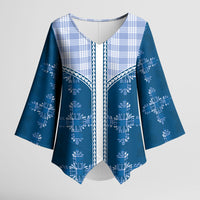 Blue Hawaii Paniolo Quilt Motif Kimono Sleeve Blouse LT05 Female Blue - Polynesian Pride