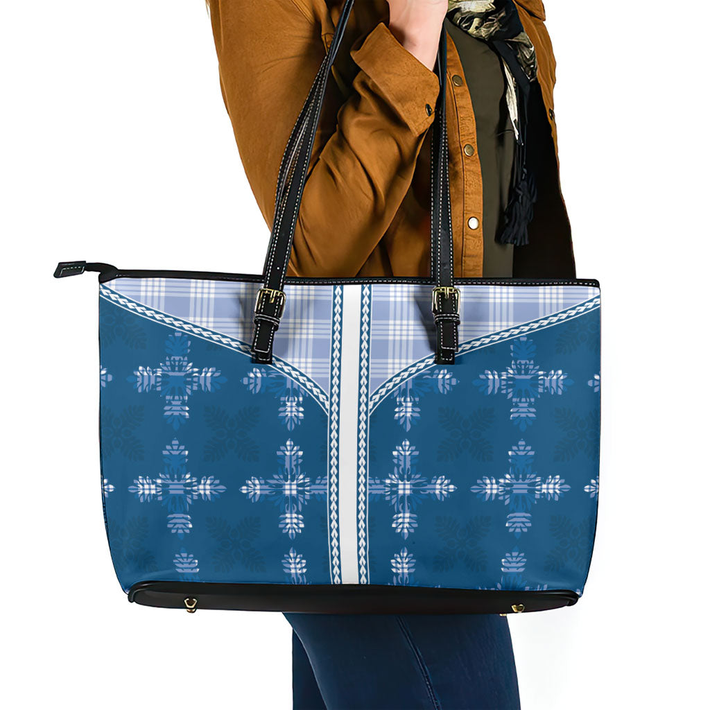 Blue Hawaii Paniolo Quilt Motif Leather Tote Bag LT05 - Polynesian Pride
