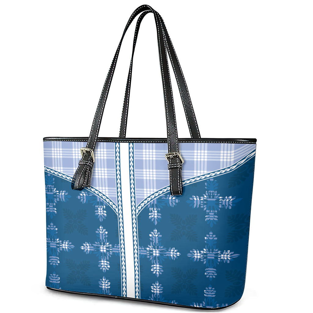 Blue Hawaii Paniolo Quilt Motif Leather Tote Bag LT05 - Polynesian Pride