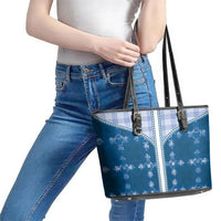 Blue Hawaii Paniolo Quilt Motif Leather Tote Bag LT05 - Polynesian Pride