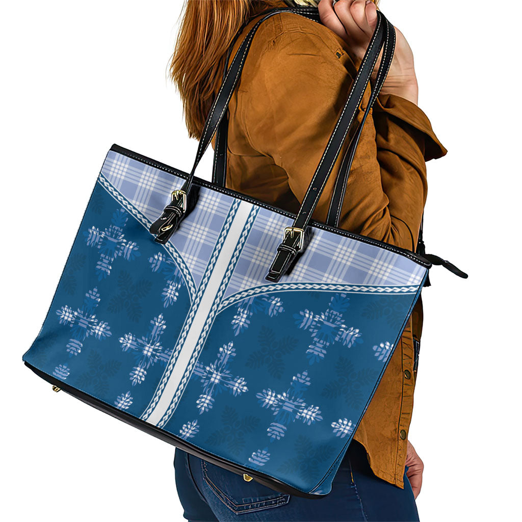 Blue Hawaii Paniolo Quilt Motif Leather Tote Bag LT05 - Polynesian Pride