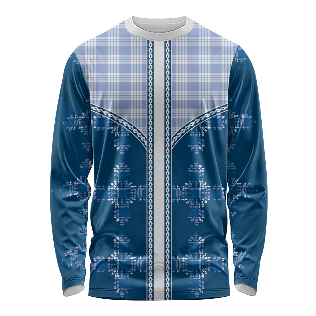 Blue Hawaii Paniolo Quilt Motif Long Sleeve Shirt