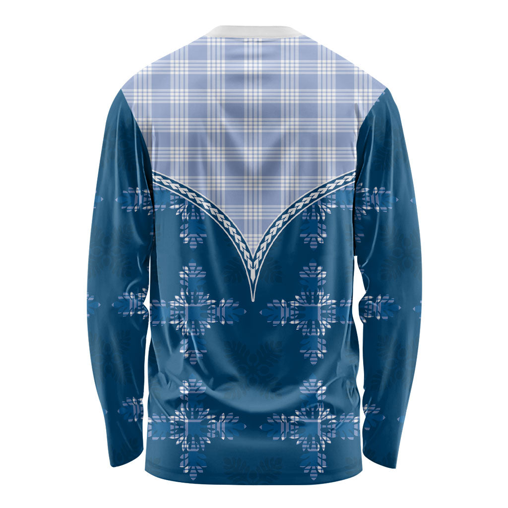 Blue Hawaii Paniolo Quilt Motif Long Sleeve Shirt LT05 - Polynesian Pride