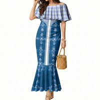 Blue Hawaii Paniolo Quilt Motif Mermaid Dress LT05 Women Blue - Polynesian Pride