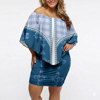 Blue Hawaii Paniolo Quilt Motif Off Shoulder Short Dress LT05 Women Blue - Polynesian Pride