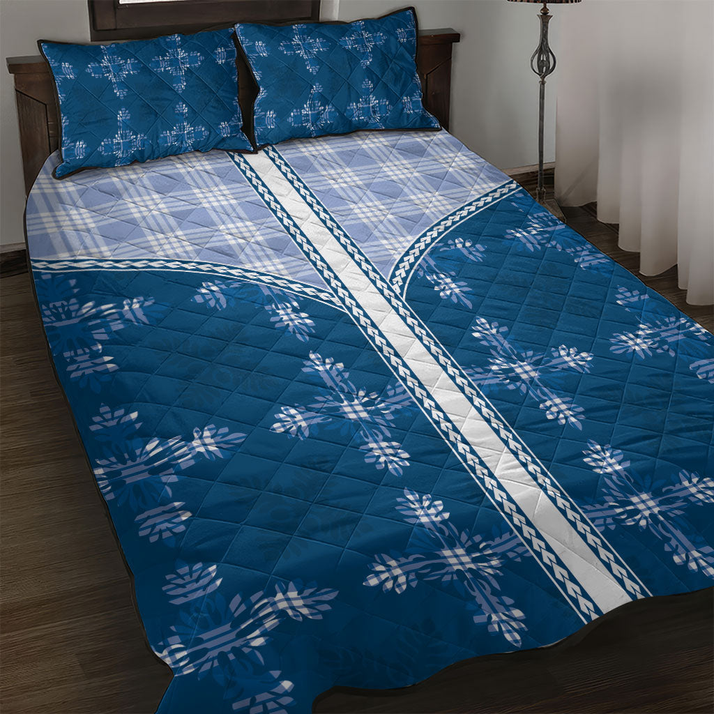 Blue Hawaii Paniolo Quilt Motif Quilt Bed Set LT05 Blue - Polynesian Pride