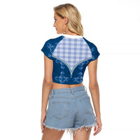 Blue Hawaii Paniolo Quilt Motif Raglan Cropped T Shirt LT05 - Polynesian Pride