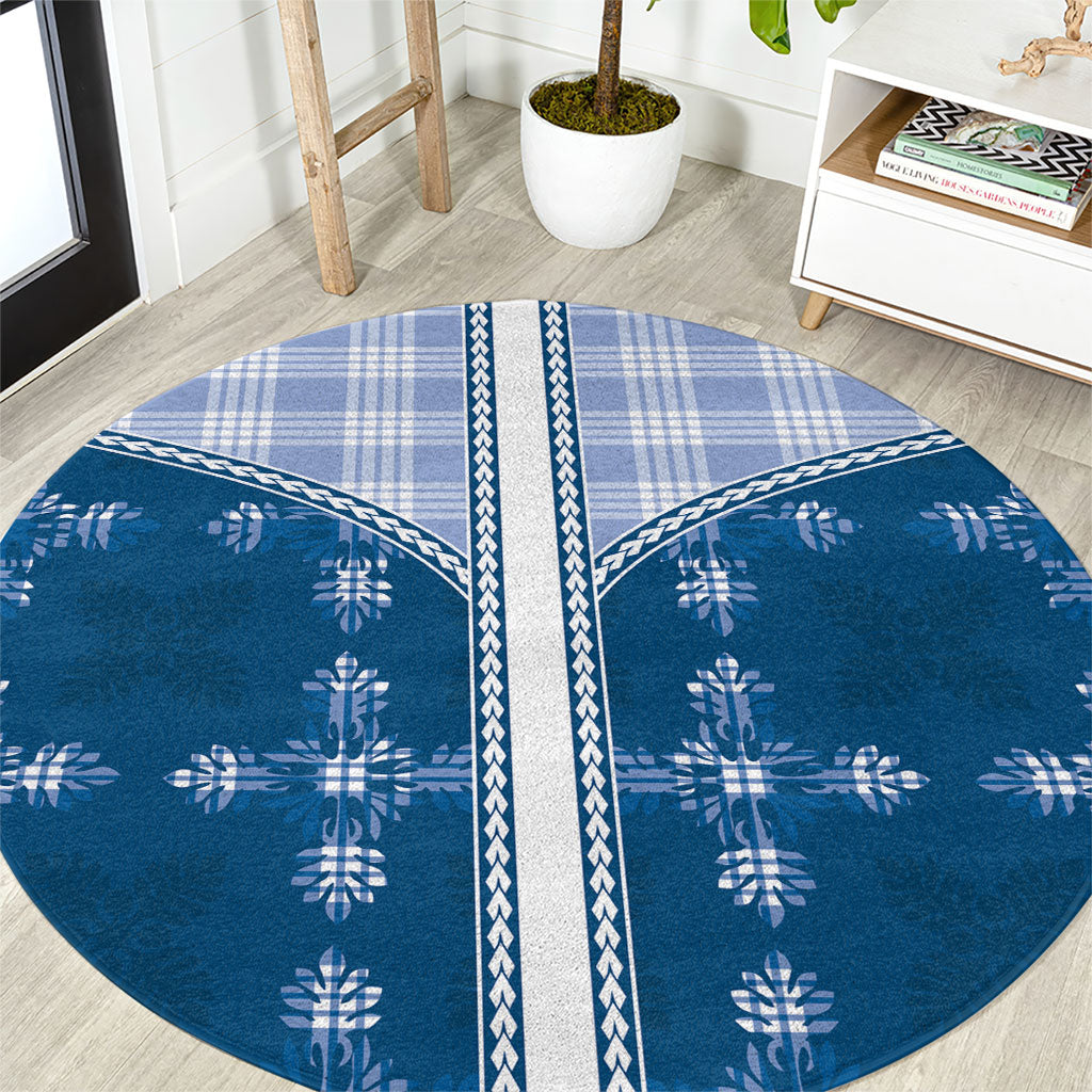 Blue Hawaii Paniolo Quilt Motif Round Carpet LT05 Blue - Polynesian Pride