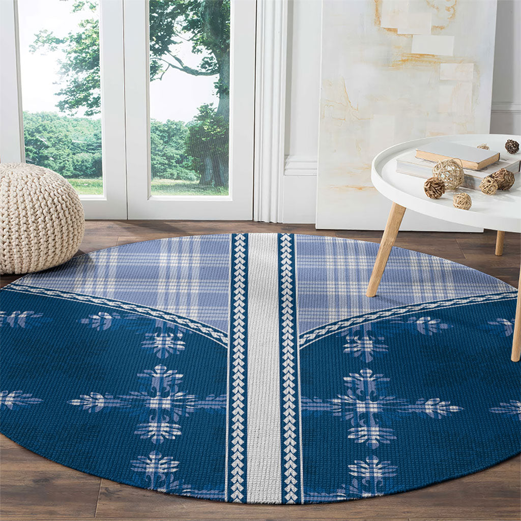 Blue Hawaii Paniolo Quilt Motif Round Carpet LT05 - Polynesian Pride