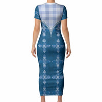 Blue Hawaii Paniolo Quilt Motif Short Sleeve Bodycon Dress LT05 - Polynesian Pride