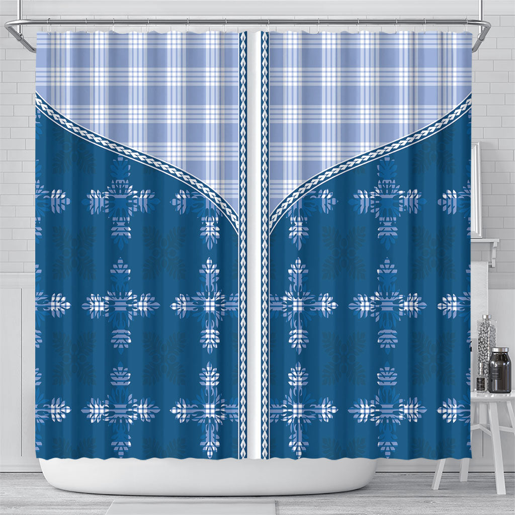 Blue Hawaii Paniolo Quilt Motif Shower Curtain LT05 - Polynesian Pride