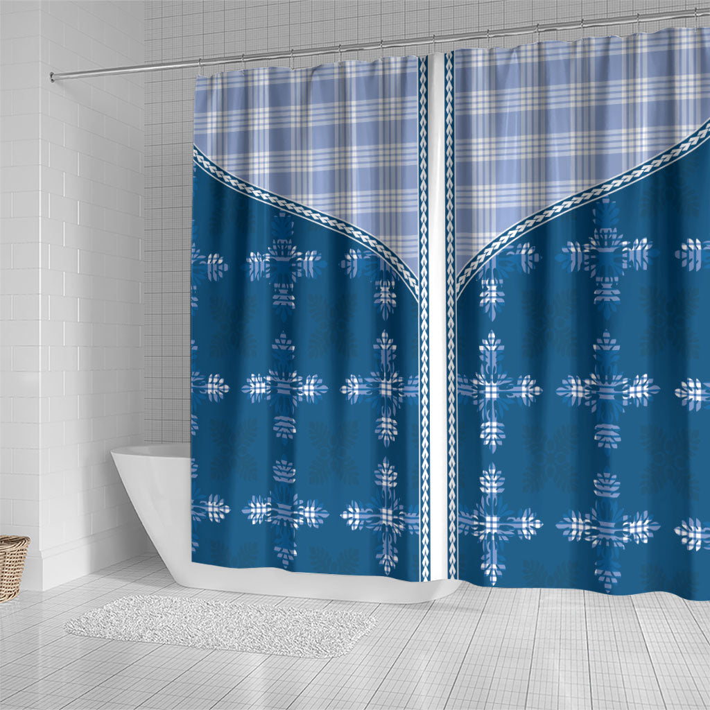 Blue Hawaii Paniolo Quilt Motif Shower Curtain LT05 - Polynesian Pride