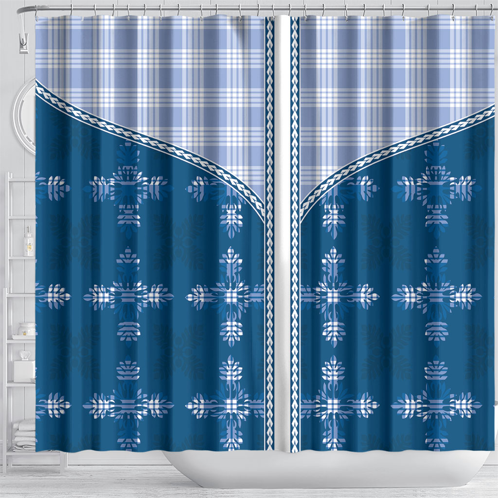 Blue Hawaii Paniolo Quilt Motif Shower Curtain LT05 - Polynesian Pride