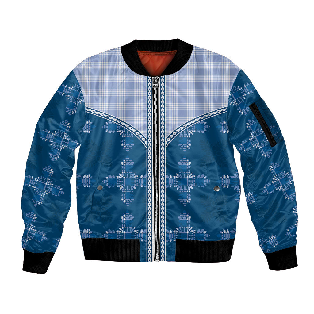 Blue Hawaii Paniolo Quilt Motif Sleeve Zip Bomber Jacket