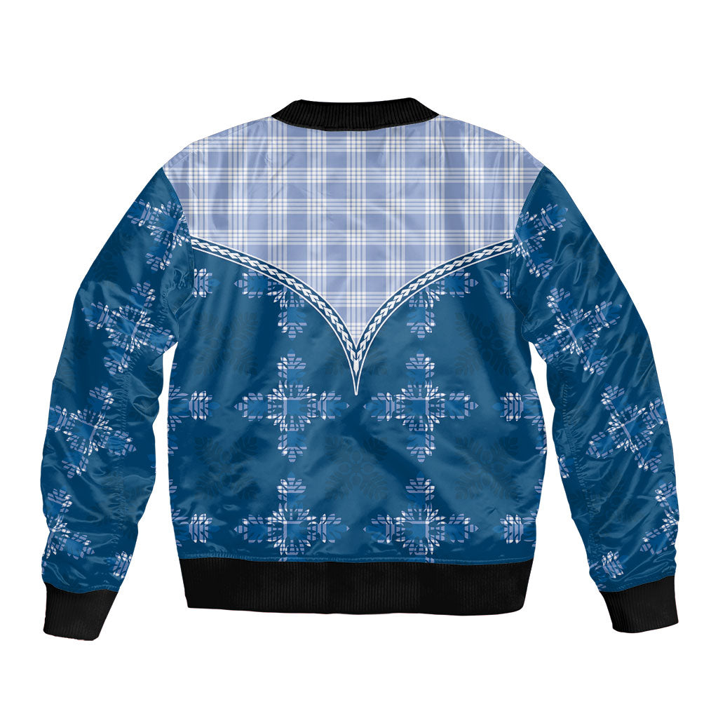 Blue Hawaii Paniolo Quilt Motif Sleeve Zip Bomber Jacket LT05 - Polynesian Pride